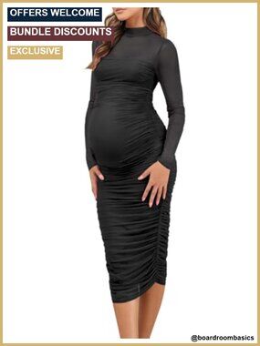 Long Sleeve Mesh Maternity Formal Midi Dress Wedding Guest